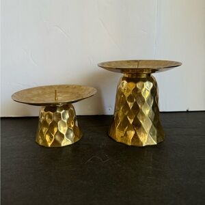 Vintage Brass Hammered Candle Sticks, pair